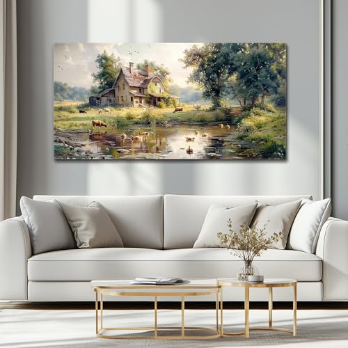 FUHAIHUA Canvas Wall Art For Bedroom Large Farmhouse Wall Decor For Living Room Office Decorations Farm Scenery Painting Countryside Wall Pictures Modern Artwork Ready To Hang Home Decor 24x48 In