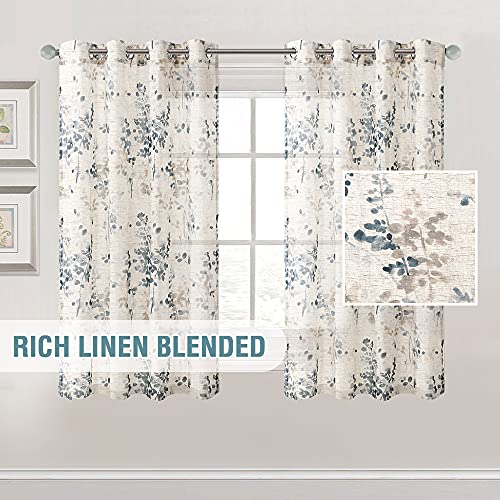 H.Versailtex PART-P2HVYMCS-BLUESTONETAUPE-5263 Sheer Linen Curtains 63 Inch Long Semi Sheer Curtains Draperies For Living Room/Bedroom Vintage Classical Floral Printing Window Treatment Grommet 2 Panels thumb #1