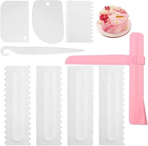 Miniatura 7 de Juego de 9 raspadores para tartas, juego de raspador de pastel, herramienta pulidora de raspador de glaseado ajustable, peine de decoración de