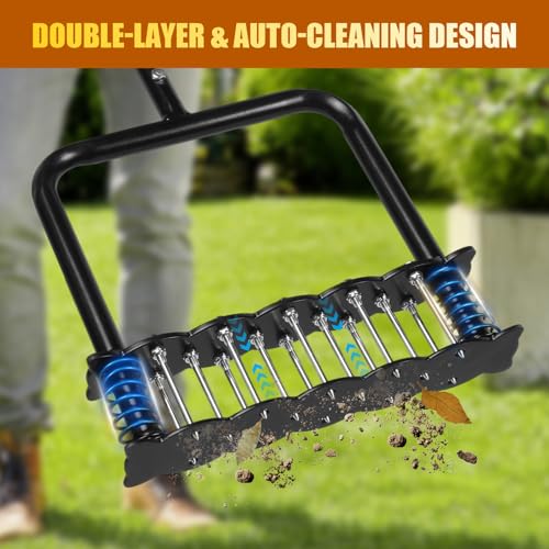 EtsRmi Lawn Aerator Tool with 15 Metal Spikes – Manual Yard Aerator with Spring Base & Auto Leaf Cleaning for Soil Aeration, Lawn Care, Grass Health – Heavy Duty Aerator for Garden, Backyard, Patio - Image 4