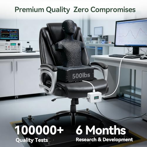 Image of Vogue Furniture Direct Big and Tall Office Chair 500lbs, Heavy Duty High Back PU Leather Desk Chair, Adjustable Height Rolling Wheels Computer Chair for Home Office Work (Black)