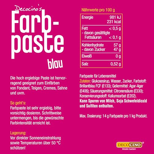 DECOCINO Farbpaste Blau – 20 g – Lebensmittelfarbe, ideal zum Einfärben von Kuchen, Fondant und Cremes – AZO-frei und glutenfrei