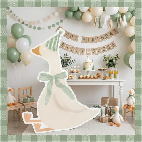 Image of Croblissful One Silly Goose Party Decorations 1st Birthday Backdrop Duck Animal Background Prop for Birthday Baby Shower Party Supplies(Sage Green,Goose)