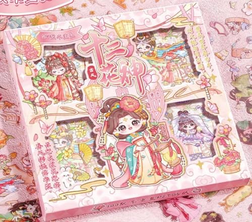 Kawaii Japanese Cute Cartoon Stickers, Pink Cherry Blossom Theme, Decorative Labels for Scrapbooking and Crafts,100 Sheet Pack of 1.