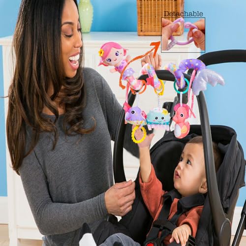 Image of Car Seat Mobile Toys, Activity Mermaid Ocean Plush Toy for Infants Baby Stroller Bar Crib Bassinet Mobile (Pink)