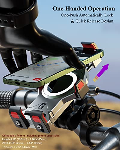 Brcovan Aluminum Alloy Motorcycle Phone Mount With Vibration Dampener & High-Speed Secure Lock, One-Push Automatically Lock Bike Scooter Atv Handlebar Cell Phone Holder For 4.7''-7.2'' Phones #TOP5