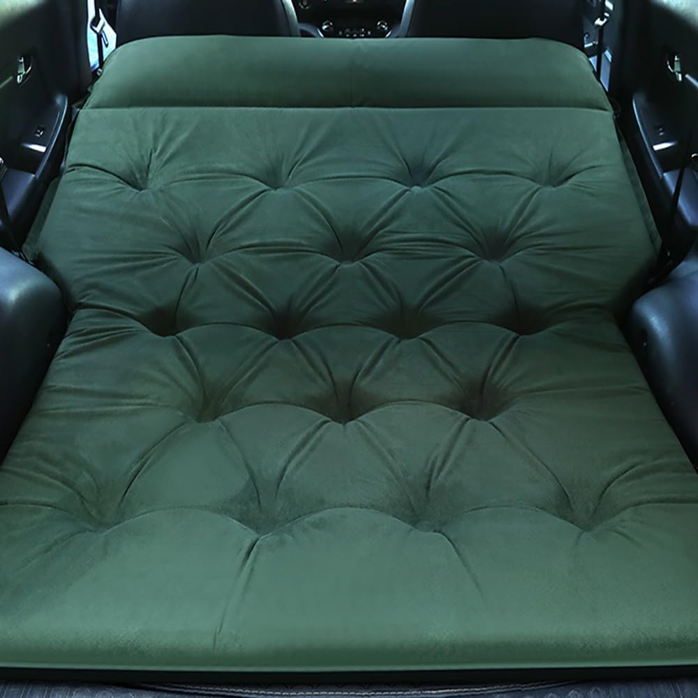Self-Inflating Car Air Mattress for Subaru Outback 2010-2025 SUV 5-Seater, 5cm Thick Portable Foldable Double/Single Bed for Camping Travel,Suede Fabric Green