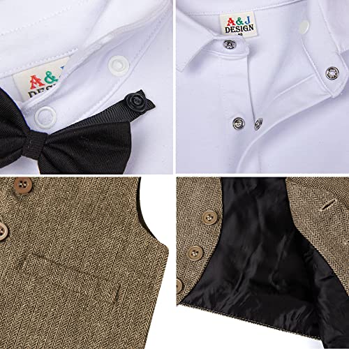 mintgreen Baby Junge Formell Träger Anzug mit Hut, Hellgrau – Bild 4