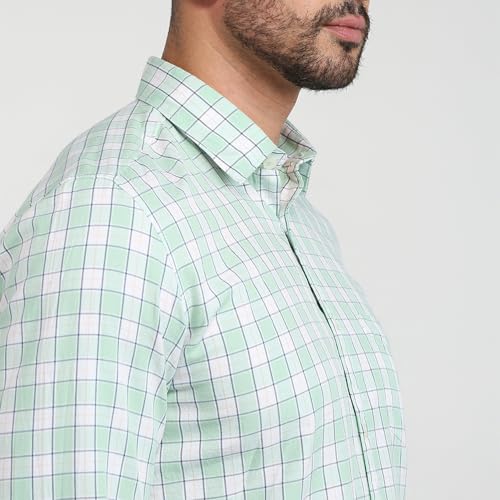 Image of Parx Men Slim Fit Checks Pattern Pure Cotton Semi Cutaway Collar Full Sleeve Casual Shirt