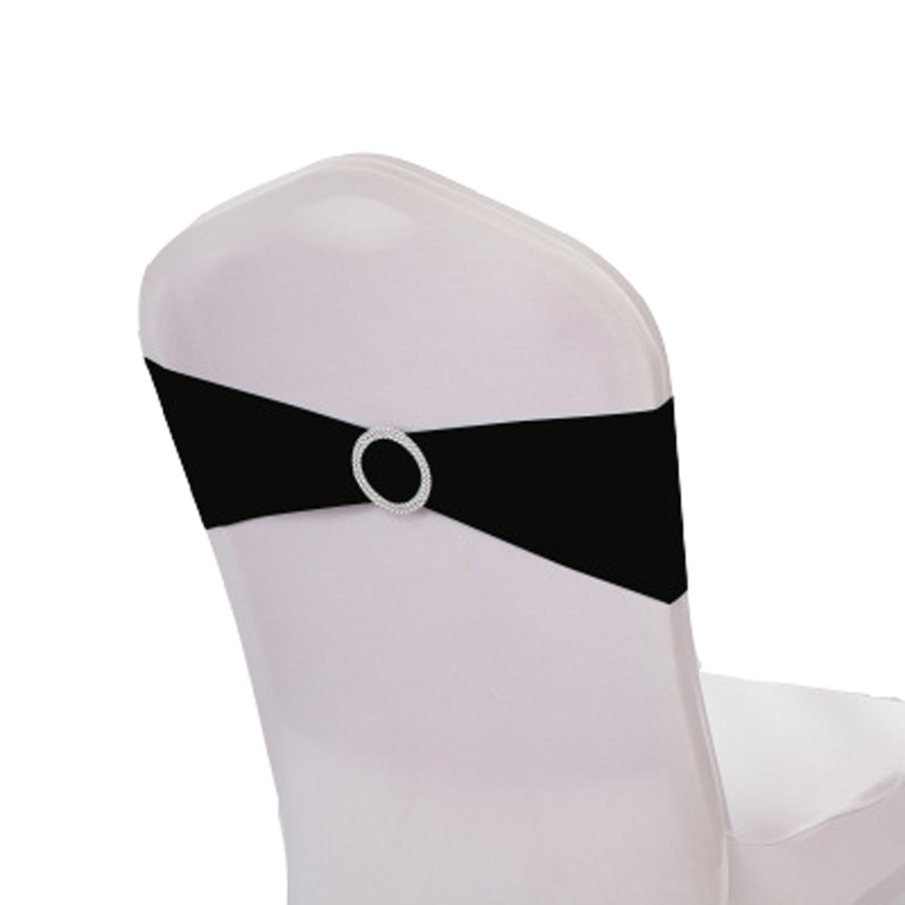 TEERFU 50pcs elástico Bandas de Boda Silla decoración elástico Spandex Funda para Silla Lazos Lazos elásticos Silla Bandas con Hebilla Slider Lazos Lazos