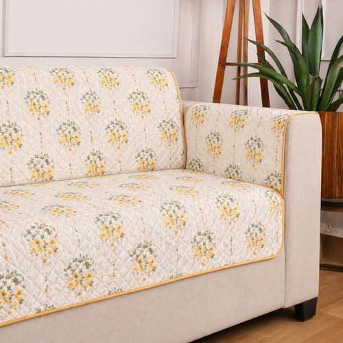Image of STITCHNEST 'Double Vie Collection Series' Cotton Quilted Reversible Sofa Cover 1 Seater with Arm Rest and Pocket | Size 24x60 Inch