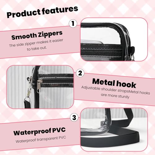 DIY Transparent Crossbody Bag with 10PCS Flower Stickers at Random, Stadium Approved Clear Purse with Strap, Black4