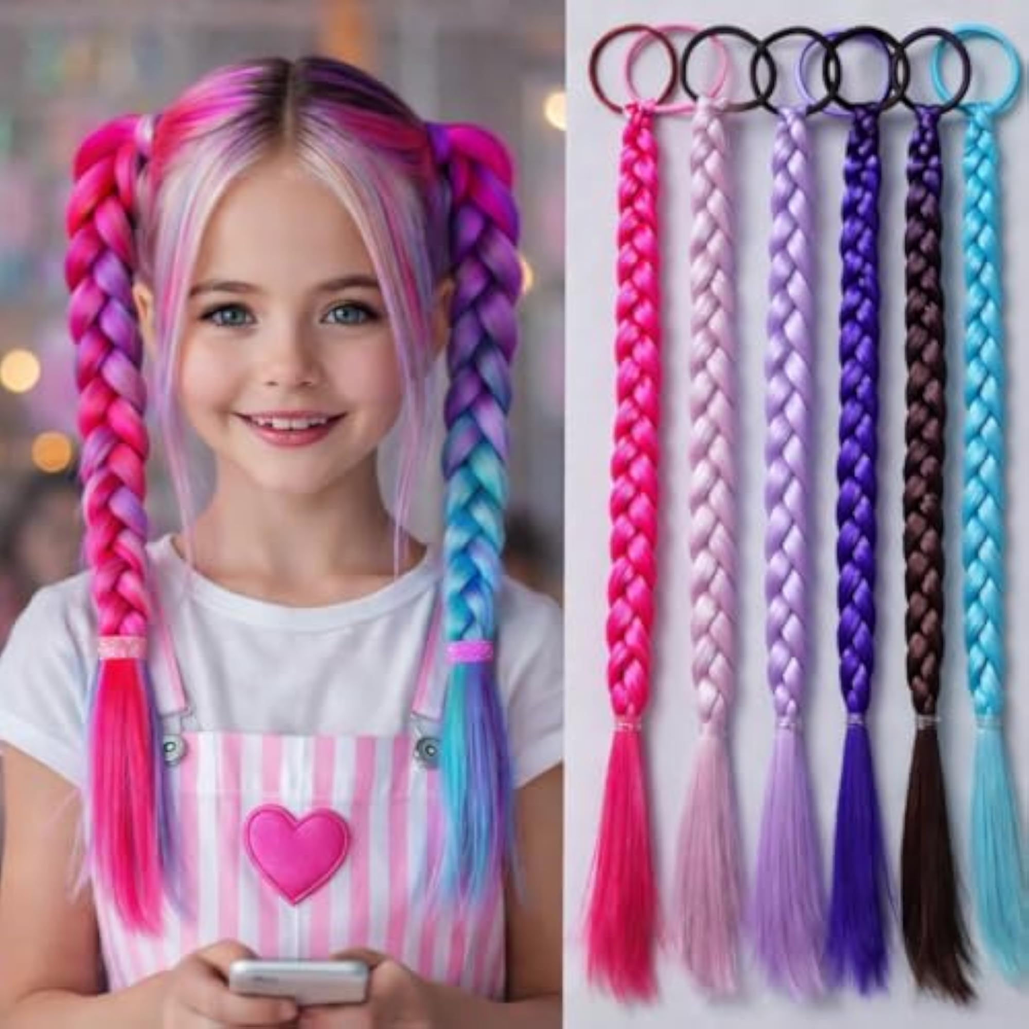Rainbow Braids Extensions Hair Color Twist for Girls
