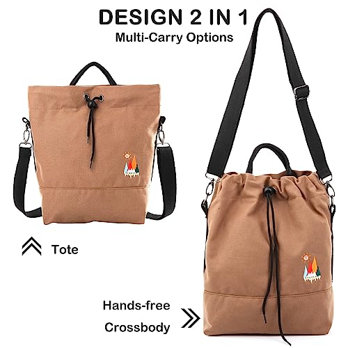 Women Canvas Tote Handbags Casual Shoulder Work Bag Crossbody Bag With Sunshine Embroidery (Brown) Medium #TOP7