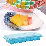Große Quadratische Eiswürfel Eisgitter Eisherstellung mit Abdeckung Eiswürfelbox Küche Eis Aufbewahrungsbox Silikon Eiswürfelform (Blue, One Size)
