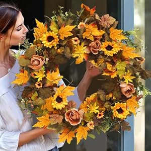 Large Fall Wreath 28 inch Fake Fall Maple Leaves Wreaths with Sunflowers Berries Fall Flower Wreath Decor for Front Door Outside Home Wall Porch Thanksgiving Halloween Party Large Fall Wreath 28 inch Fake Fall Maple Leaves Wreaths with Sunflowers Berries Fall Flower Wreath Decor for Front Door Outside Home Wall Porch Thanksgiving Halloween Party
