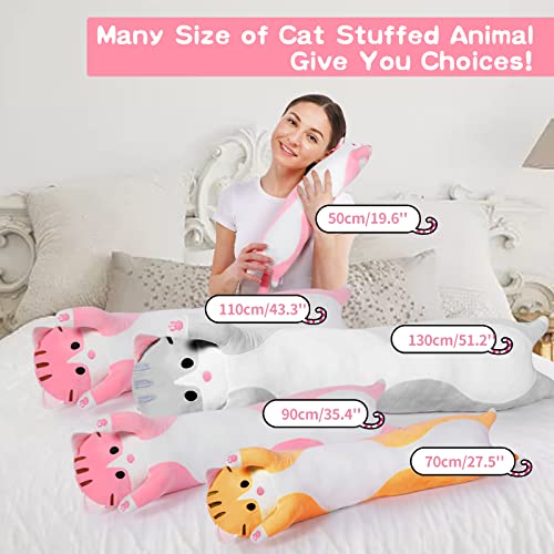 Pink Long Cat Plush Body Pillow Kawaii Cat Stuffed Toy, Cute Soft Plush Animal Doll, Pillow Decorations For Video Game Fans, Kitten Plush Throw Pillow Doll Gift For Girlfriend & Kids 19.6In/50Cm #TOP3