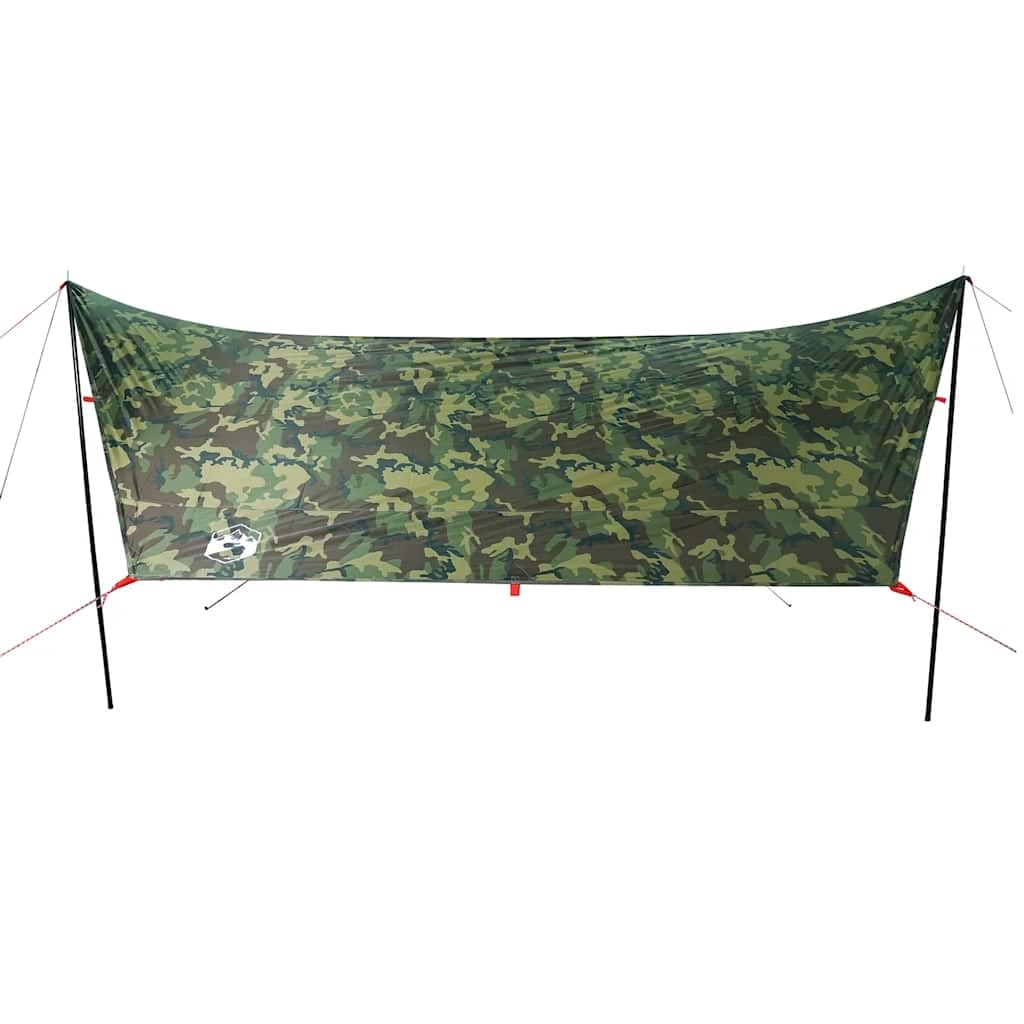 Tarp Olivgrün, Campingplane mit 2 Stangen, 462x306x211 cm, Sonnensegel für Outdoor und Trekking, Zeltplane mit Tragetasche, Regenschutz
