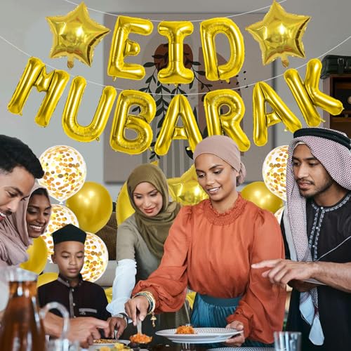 Image of Rozi Decoration Eid Mubarak Decoration Items | Iftar Party Decorations Items | Eid Mubarak Balloon Decorations for Home | Star and Moon Foil Balloons for Decoration Set of 37 Pcs
