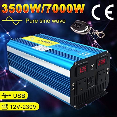LVYUAN 2022 new Pure Sine Wave Power Inverter 3500W /7000W DC 12V to AC 230V/240V converter with wireless remote controller & dual AC outlets & USB for RV Truck Car