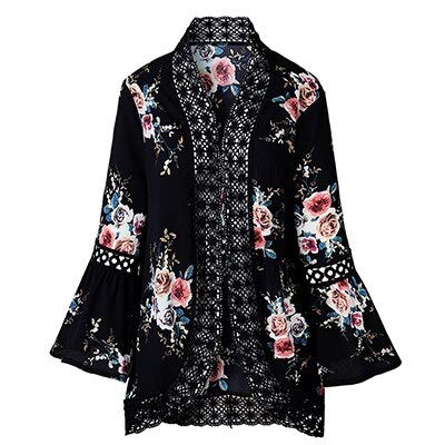 3nh Women’s Cardigan Lace Shirt Ladies Clothes Plus-Size Summer Tops Cotton Black