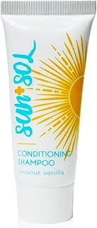 World Amenities Sun + Sol Bulk Cleansing 2 in 1 Shampoo & Conditioner With Warm Coconut & Vanilla Fragrances, Travel Size Toiletries, Mini Hotel Amenities, 0.7 oz, 50 Count