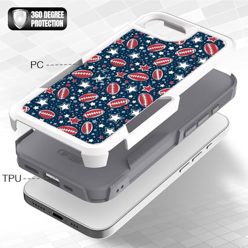 Candykisscase Case for iPhone 16E, Unique Sports Design Shock-Absorption Hard PC and Inner Silicone Hybrid Dual Layer Armor Defender Case for iPhone 16E (American Football Background) White - image 4