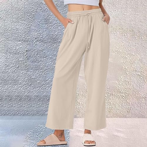 Women's High Waist Wide Leg Pants Elastic Drawstring Trousers with Pockets Casual Loose Flowy Beach Work Dress Pants 20252