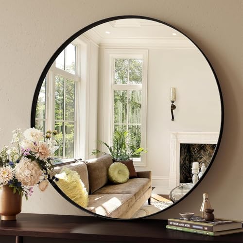 Clevich Round Wall Mirror 60cm, Black Framed Circle Mirror with Tempered Safety Glass, large Decorative Hanging Vanity Mirror for Wall, Hallway, Bathroom, Living Room & Bedroom Decor - Image 4