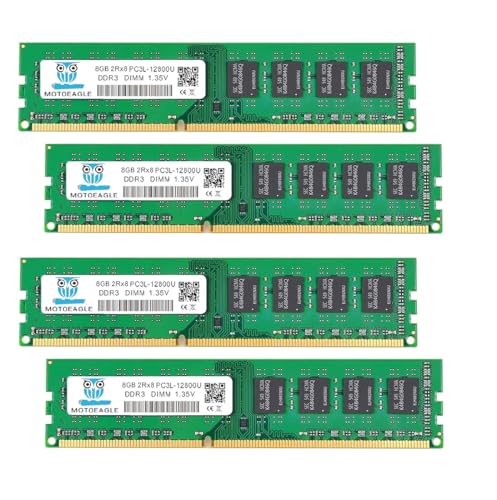 [Memoria RAM DDR3L de 32 GB] DDR3L-1600 UDIMM 32 GB (4 x 8 GB) 2Rx8 PC3L-12800U 8GB PC3-12800 DDR3-1600MHz 240 pines DIMM sin ECC sin búfer 1.35V/1.5V CL11 memoria de escritorio de doble rango Ram