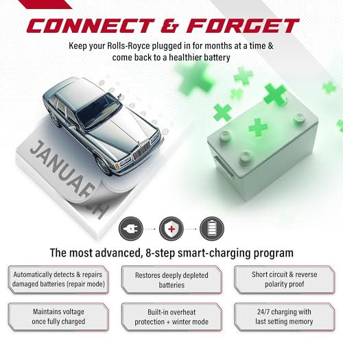 JMR Battery Charger for Rolls-Royce Silver Seraph Corniche Park Ward Trickle Charger Conditioner Maintainer (3-Pin Port, Add Lithium Mode)
