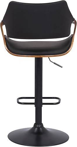 Miniatura 7 de Armen Living Aspen - Taburete de bar moderno giratorio de altura ajustable de piel sintética negra y madera de nogal con base negra para encimera de