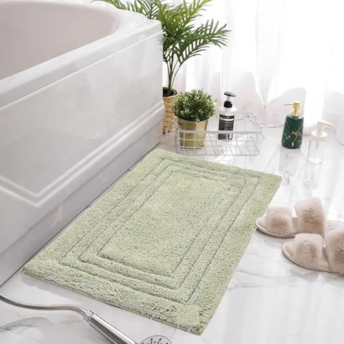 Image of Cotton Linea Design Bath Mat | Anti Slip Anti Skid Backing Absorbent Soft Tufted Floor Rug for Bathroom Kitchen Bedroom Pooja Room Home Decor (50X80 CM, Sage Green)