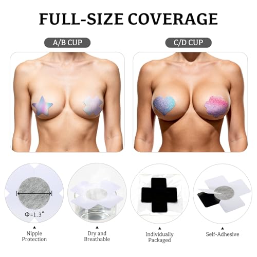 Image of Glitters Pasties Rave Pack Nipple Covers Stickers Disposable Sticky Breast Petals Bra for Women Rave Outfit Party