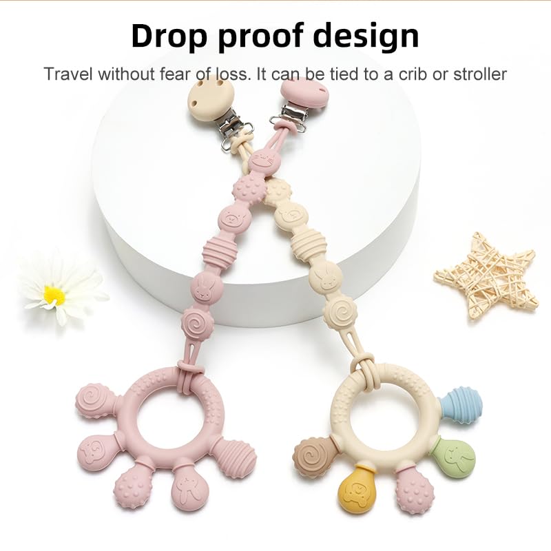 Miniatura 8 de Mordedor de silicona para bebés, paquete de 2 unidades, suave y flexible, juguetes de dentición de fácil agarre para bebés y niños pequeños, sin