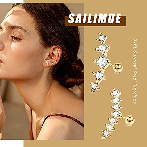 Sailimue Sailimue 16G Cartilage Earrings Hoops Women Stainless Steel Cubic Zirconia Helix Tragus Couch Set Opal Sparkle Cz Cartilage Piercings Studs Gold Tone (Lm-Yy-Ea011-14Go) #TOP3