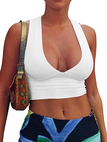 AEPEBO Sexy Crop Tops for Women Deep V Neck Back