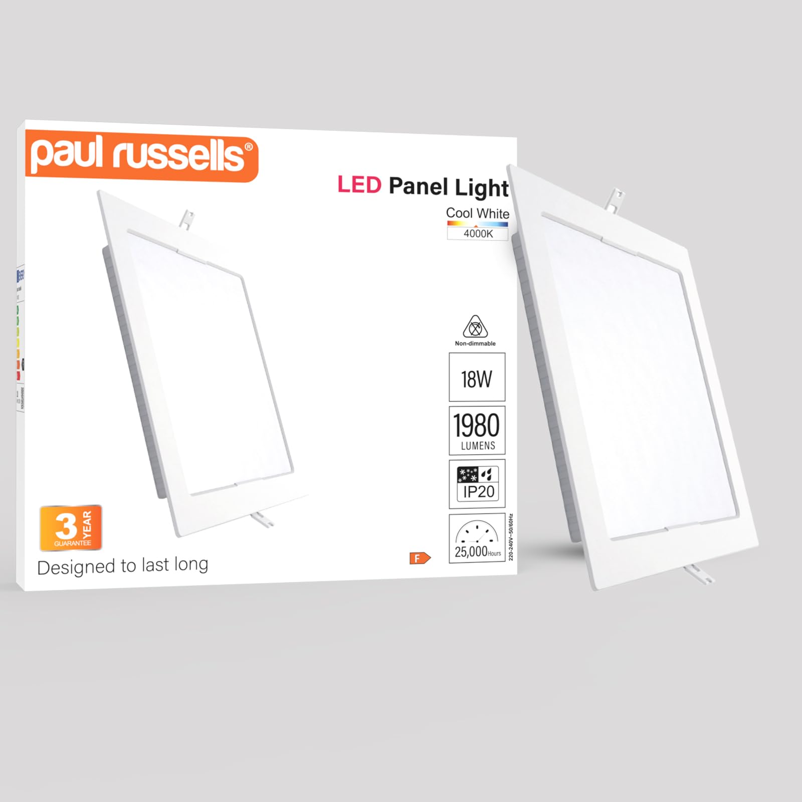 paul russells Ultra Slim LED Recessed Ceiling Spotlights - 18W Cool White (4000K) IP20, Cutout 200-205mm, Square Downlight for Kitchen, Bathroom, Living Room and More Ceiling Mounted use, 1 Pack