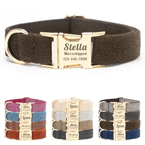 Collier pour chien personnalisé polyester boucle métal gravée café - 2