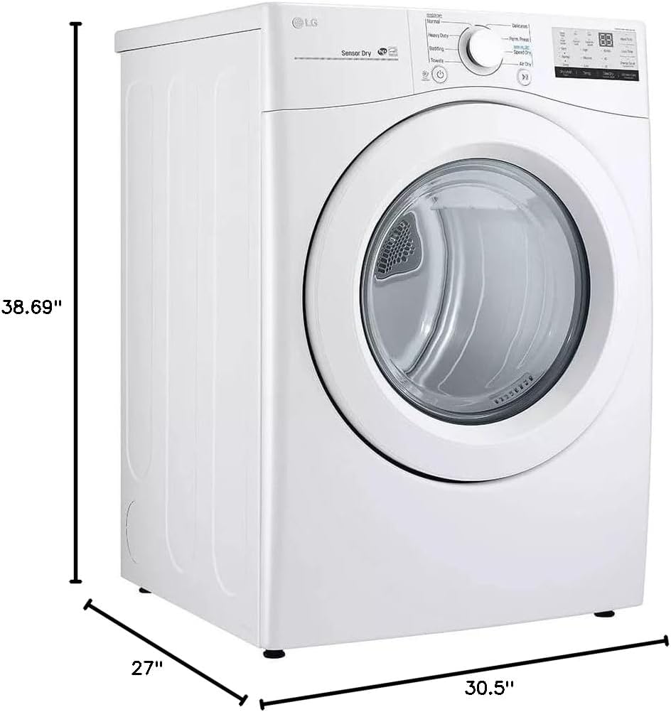 LG 7.4 Cu. Ft. Vented Stackable Gas Dryer in White with Sensor Dry