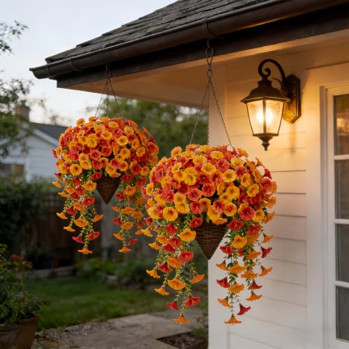 30" Large Artificial Cascading Petunia Fall Basket Wreath for Front Door (Orange) - image 2