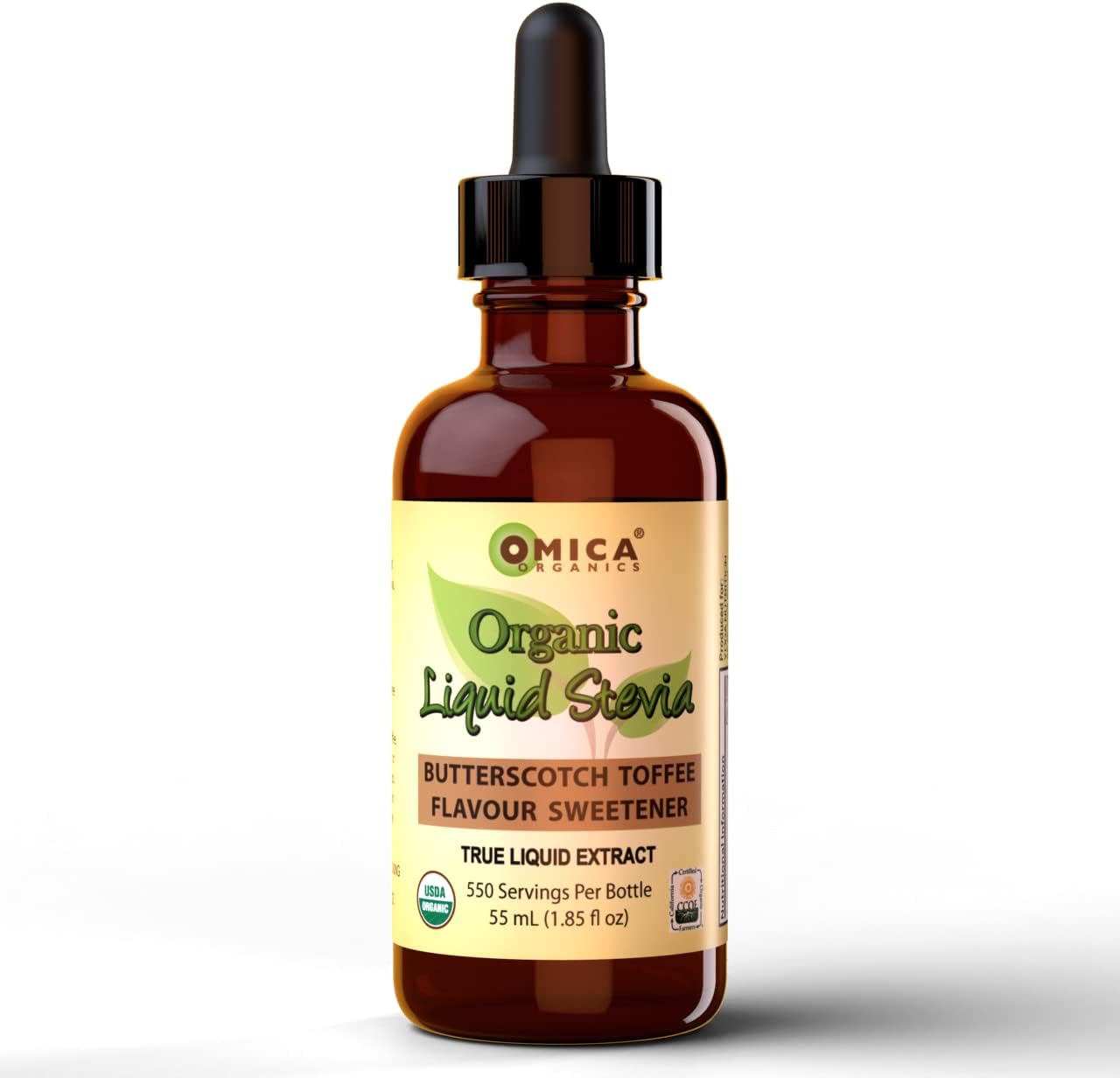 Organic Liquid Stevia Sweetener 60ml - Butterscotch, Plain, Vanilla, Peppermint or Lemon FlavourUSDA Organic