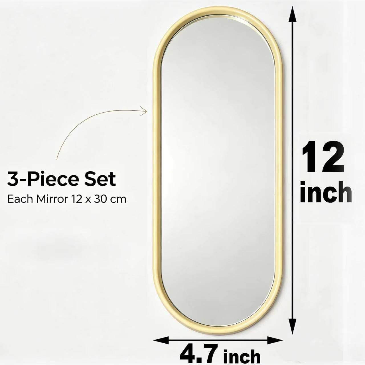 3 pcs Wall Mirrors and Tray Décor Set, Cute Vanity Mirrors with Gold Frame, Bathroom Decor for Bedroom, Entryway, Living Room Farmhouse Decor (12”x4,7”) image 2