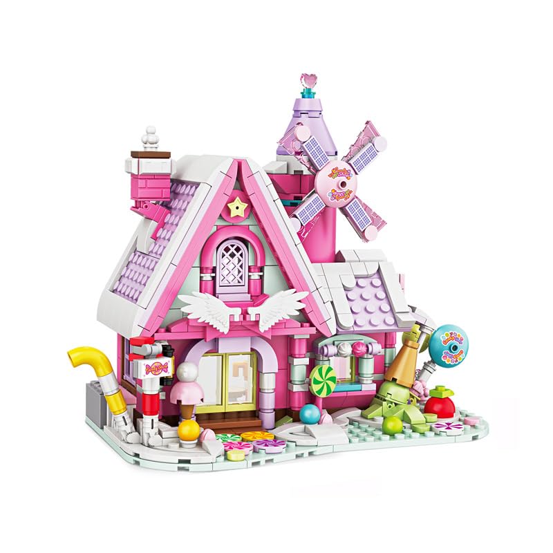 Image of SKY LINE OCEAN Pink Candy House Building Block Set with Windmill, 614+ PCS Dream Candy Shop Toy, Mini Brick Display Model Kit for Girls, Creative Gift for Kids & Adults | 5 Year Structural Warranty