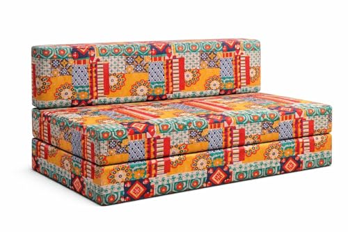 Image of Rosebell Foldable 3 Seater Sofa Cum Bed, Printed Sofa Bed 5 X 6 Feet, Washable Cover- Perfect for Home & Office- Multicolor