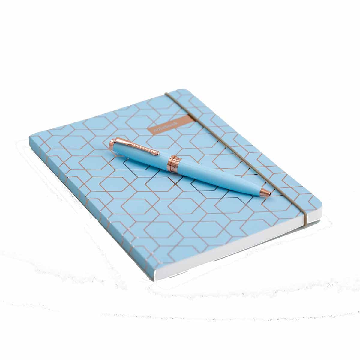Matilda Myres Notebook & Pen - Rose Gold Foil - Gift Pack - Blue