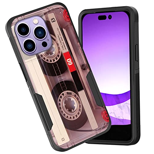 CICPLKSE for iPhone 14 Pro Max Case,Dual Layer Heavy Duty Hybrid Shockproof Hard PC Soft Silicone TPU Bumper Protective Cover Case for iPhone 14 Pro Max 6.7" 2022,Cassette Tape -  BS-7QH-iPhone 14 Pro Max-6