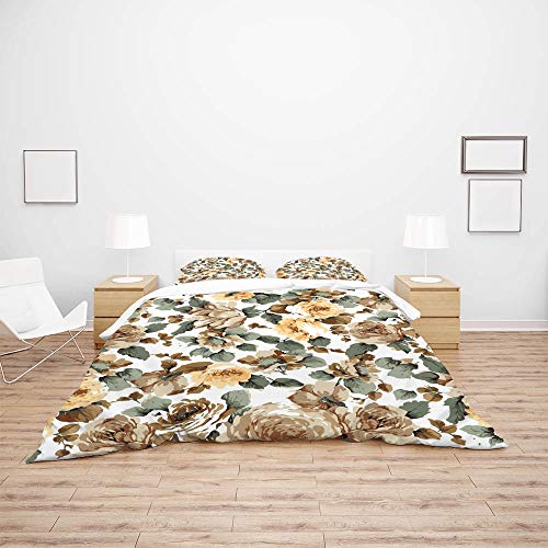 Parure de lit fleurs beige et violet CHEHONG en polyester doux