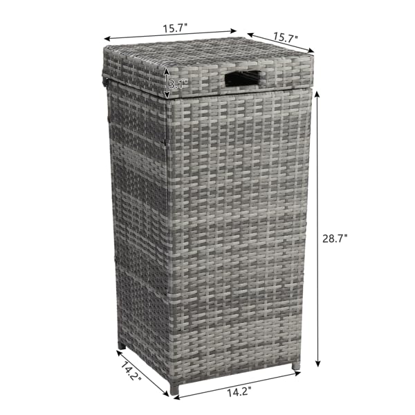27 Gallon Outdoor Wicker Trash Bin, Rattan Patio Waste Basket with Lid, Rattan Garbage Container Patio Trash Can for Poolside Backyard Kitchen, Gray Gradient