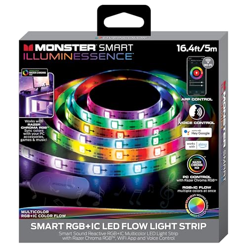 Image of Monster 16.4ft Smart Music Sync and Multi-Color Color Flow LED Light Strip with Fun Modes, Indoor Use, Xtreme Easy Use